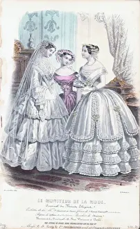 Prints of Illustration, in color, advertising Parisian womens bridal fashion from Le Moniteur de la Mode published in April1851. (Photo by Archive Photos/Getty Images) Fashion Prints: Parisian Bridal Fashion Print, 1851