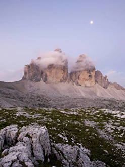 The peaks of Tre Cime di Lavaredo at dawn, Dolomiti di Sesto National Park The peaks of Tre Cime di Lavaredo at dawn, Dolomiti di Sesto National Park