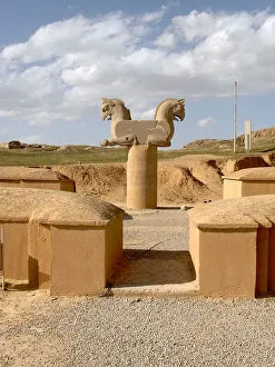 Persepolis ancient ruins in Iran - Simorgh mythical bird stone carving Persepolis ancient ruins in Iran - Simorgh mythical bird stone carving