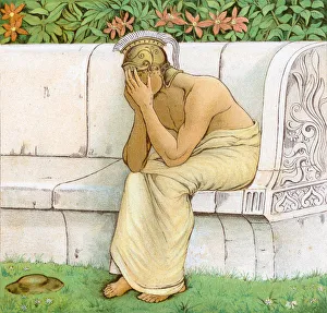<b class=qtipBold><figcaption>Perseus</figcaption></b><br>'Vintage engraving from 1883 showing a scene from the story of Perseus the legendary founder of Mycenae and of the Perseid dynasty there, was the first of the mythic heroes of Greek mythology. Perseus mourns the death of King Acrisius'<br><em>© duncan1890</em> Perseus