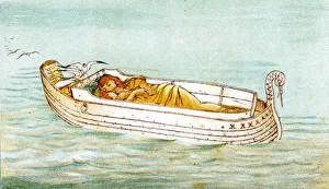 <b class=qtipBold><figcaption>Perseus and Danae</figcaption></b><br>'Vintage engraving from 1883 showing a scene from the story of Perseus the legendary founder of Mycenae and of the Perseid dynasty there, was the first of the mythic heroes of Greek mythology. The baby Perseus and his mother Danae are cast adirft'<br><em>© duncan1890</em> Perseus and Danae