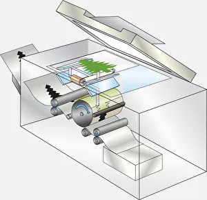 Photocopier, cross-section digital illustration Photocopier, cross-section digital illustration
