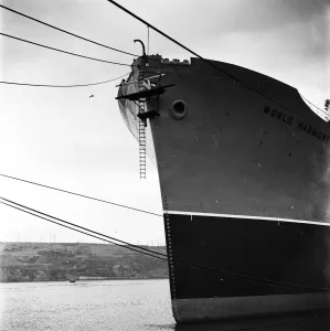 Prints of 1st May 1954: The World Harmony, the largest British-built tanker moored in Newcastle docks. Original Publication: Picture Post - 7143 - Newcastle - Revival Of A City - pub Newcastle Upon Tyne Prints: Newcastle Docks Tanker Print 1954