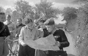 1948 Cyclists Studying a Map Print