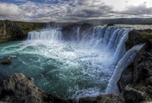 Picturesque Godafoss waterfalls in north Iceland Picturesque Godafoss waterfalls in north Iceland