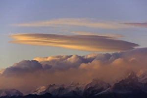 Pink and golden lenticular and cumulus clouds Pink and golden lenticular and cumulus clouds