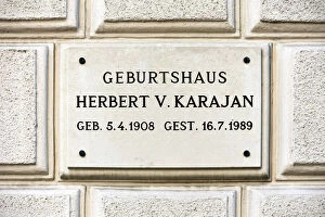Identity Collection: Plaque at the birthplace of the conductor Herbert von Karajan, Salzburg, Salzburg State, Austria