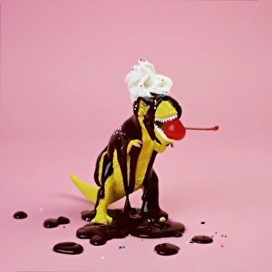 Plastic T-Rex Dinosaur Toy as Chocolate Sundae Plastic T-Rex Dinosaur Toy as Chocolate Sundae