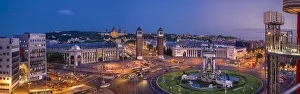 Plaza Espana and skyline view of Barcelona at dusk Plaza Espana and skyline view of Barcelona at dusk