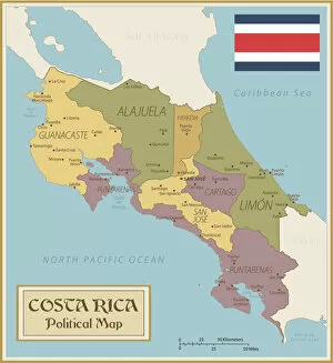 Maps Gallery: Political Map of Costa Rica with Flag