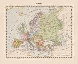 Political map of Europe, lithograph, published in 1893 Political map of Europe, lithograph, published in 1893