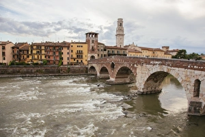 Ponte Pietra bridge over Adige river in Verona Ponte Pietra bridge over Adige river in Verona