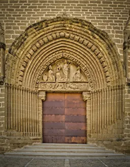 Portico of the church in the center of the city of Artajona in Spain Portico of the church in the center of the city of Artajona in Spain