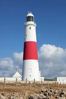 Portland Bill Lighthouse with blue sky, Dorset