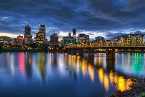 Portland Oregon waterfront skyline and Hawthorne B Portland Oregon waterfront skyline and Hawthorne B