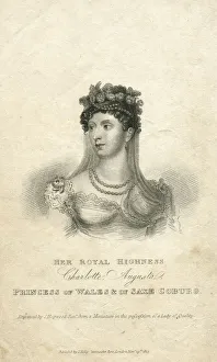 Portrait engraving Princess Charlotte Augusta of Wales 19th century Portrait engraving Princess Charlotte Augusta of Wales 19th century