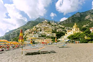 Positano beach scene and houses, Amalfi Coast Positano beach scene and houses, Amalfi Coast