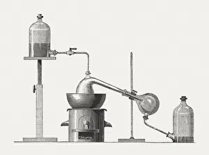 Preparation of diethyl ether, wood engraving, published in 1880 Preparation of diethyl ether, wood engraving, published in 1880