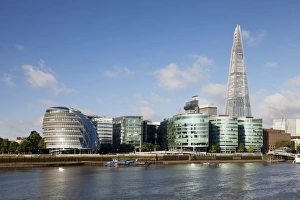 Promenade on the River Thames with City Hall and Shard skyscraper, London, England, United Kingdom Promenade on the River Thames with City Hall and Shard skyscraper, London, England, United Kingdom