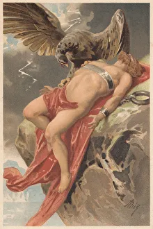 Prometheus, tormented by an eagle, Greek Mythology, lithograph, published 1897 Prometheus, tormented by an eagle, Greek Mythology, lithograph, published 1897