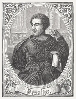 Prophet Isaiah, by Michelangelo Buonarroti, wood engraving, published in 1868 Prophet Isaiah, by Michelangelo Buonarroti, wood engraving, published in 1868