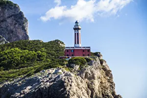 Punta Carena Lighthouse on cliff, Island of Capri, Campania, Italy Punta Carena Lighthouse on cliff, Island of Capri, Campania, Italy