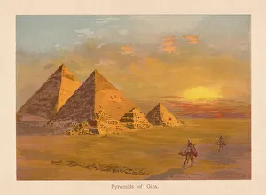 The Pyramids of Giza in Egypt, chromolithograph, published in 1888 The Pyramids of Giza in Egypt, chromolithograph, published in 1888