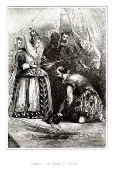 Military History Gallery: Queen Elizabeth I knighting Sir Francis Drake (1859 engraving)