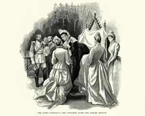 Queen Victoria embracing her children after Jubilee service Queen Victoria embracing her children after Jubilee service