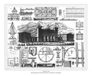 Railroad Construction; Leipsic Station Engraving Antique Illustration, Published 1851 Railroad Construction; Leipsic Station Engraving Antique Illustration, Published 1851