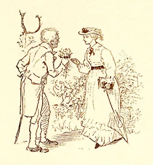 Randolph Caldecott - Man presenting bunch of flowers to woman Randolph Caldecott - Man presenting bunch of flowers to woman