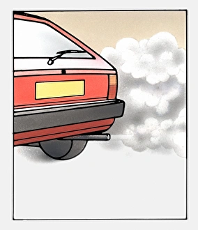 Rear of a car with exhaust fumes pumping out Rear of a car with exhaust fumes pumping out