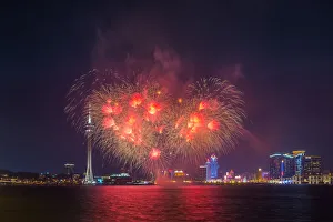 Red fireworks display in heart shape in Macau Red fireworks display in heart shape in Macau