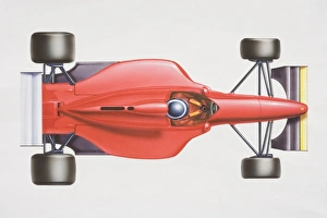 Red formula 1 racing car, view from above Red formula 1 racing car, view from above