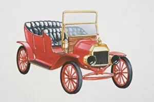Model T Gallery: Red model T Ford car, front view