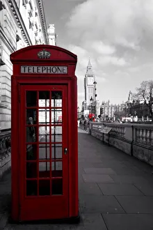 Red phone booth in central London with Big Ben in the background Red phone booth in central London with Big Ben in the background