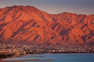 Red Sea beachfront, sunset view towards Aqaba