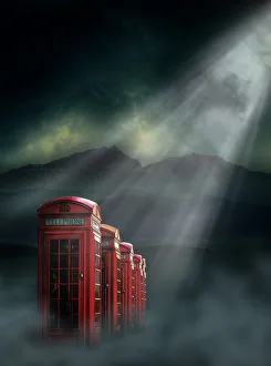 <b class=qtipBold><figcaption>Red telephone boxes</figcaption></b><br>Light beams highlighting old English fire engine red telephone boxes.<br><em>© copyright 2011 Chiaralily</em> Red telephone boxes
