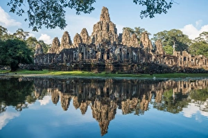 The reflection of Bayon temple in Siem Reap, Cambodia The reflection of Bayon temple in Siem Reap, Cambodia
