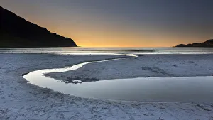 Refviksanden Beach with estuary in the evening light, Vagsoy island, Sogn og Fjordane Refviksanden Beach with estuary in the evening light, Vagsoy island, Sogn og Fjordane