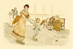 Regency era young woman dancing with Cupid Regency era young woman dancing with Cupid