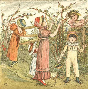 Regency style children picking autumn fruit Regency style children picking autumn fruit