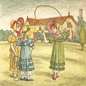 Regency style girls skipping in a summer garden Regency style girls skipping in a summer garden