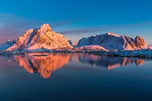Reine and Hamnoy fishing village with the sunrise, Moskenes Island, Lofoten , Nordland Reine and Hamnoy fishing village with the sunrise, Moskenes Island, Lofoten , Nordland