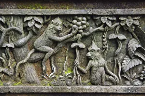 Relief with macaques at Monkey Forest temple, Pura Dalem Agung Padangtegal temple in Relief with macaques at Monkey Forest temple, Pura Dalem Agung Padangtegal temple in