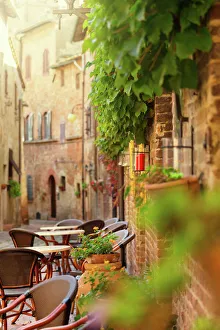 Related Images Gallery: Restaurant tables in an old italian town in Tuscany, Italy