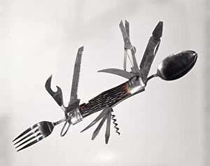 Retro Large Multi Tool Folding Pocket Knife Fork S