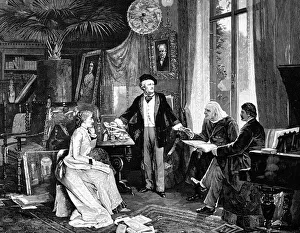 Richard and Cosima Wagner with Liszt and Hans von Wolzogen in their home Wahnfried Richard and Cosima Wagner with Liszt and Hans von Wolzogen in their home Wahnfried