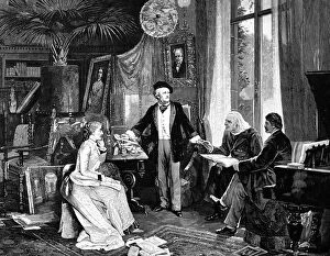 Images Dated 8th January 2019: Richard and Cosima Wagner with Liszt and Hans von Wolzogen in their home Wahnfried