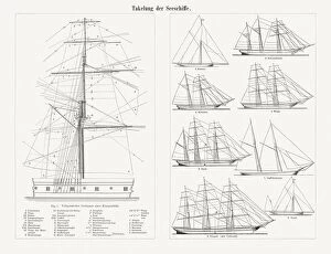 Frigate Gallery: Rigging of the sailing ships, wood engravings, published in 1897